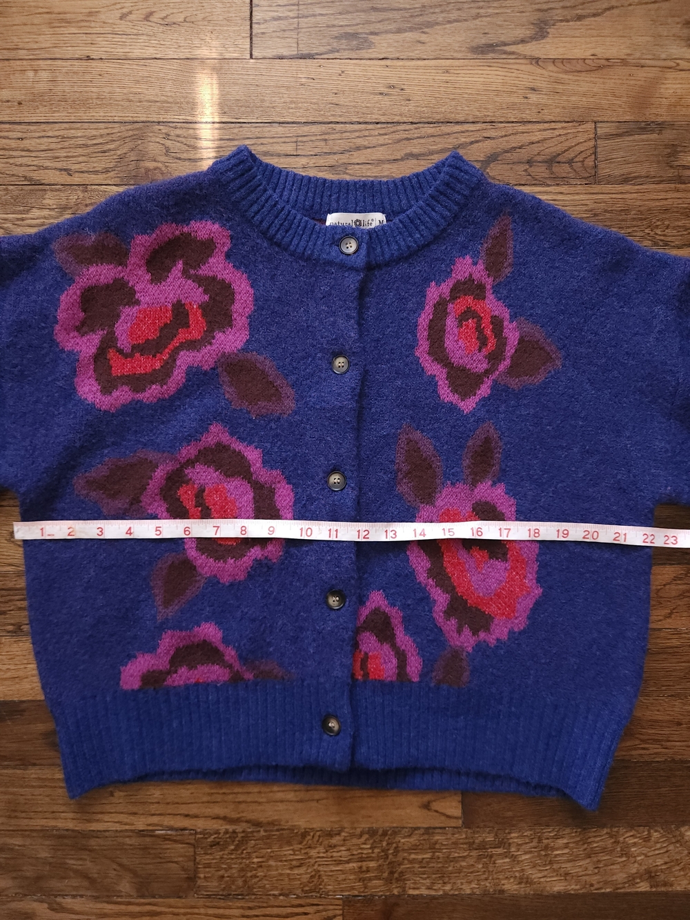Natural Life Floral Button Front Cardigan Sweater in Blue Rose Size Medium - Picture 13 of 14